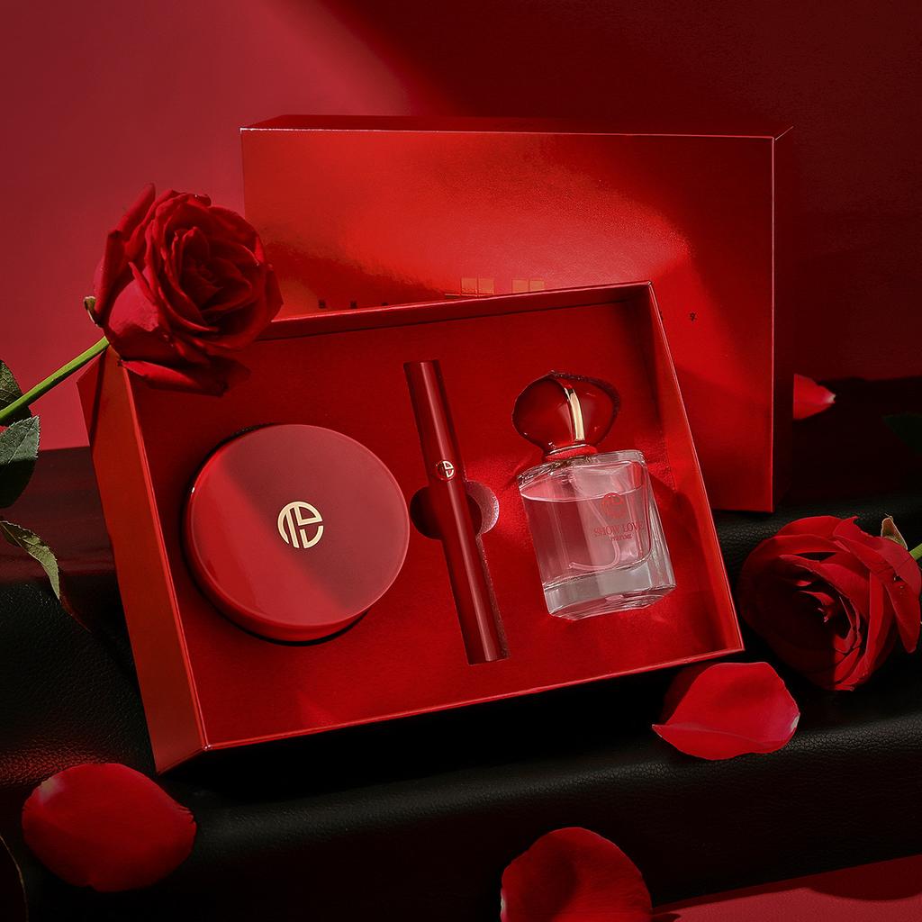  Red Tone Makeup Set with Lip Glaze, Perfume Cushion BB Cream Birthday Gift