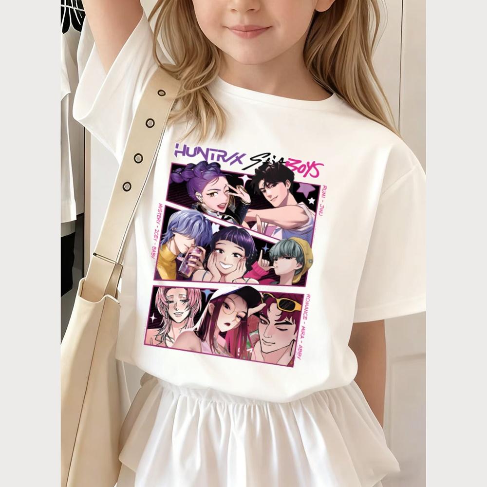 Demon Hunters Children's T Shirt Short Sleeve Kids T-shirt Cute Kpop Demon Hunters Harajuku T-shirt for Girl