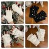 Half Finger Screentouch Gloves with Star Decors Soft Rex Rabbit Furs Short Gloves for Students Girl Winter Daily Wear