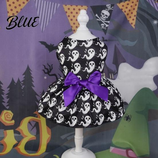 Dog Dress With Bow Halloween Pet Dress Pumpkin Ghost Bat Print Sleeveless Costume for Hair-free Clothing Small Medium Dogs Cute Outfit Festival