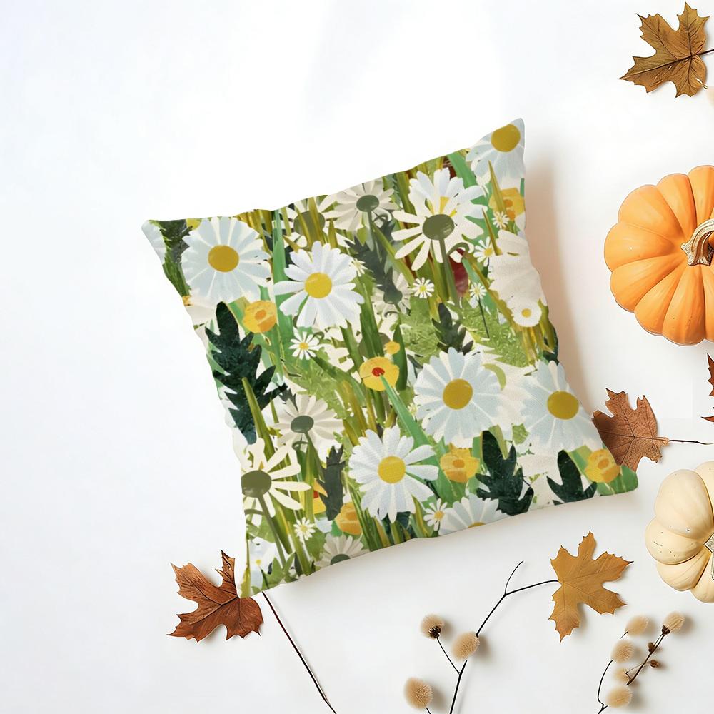Nice Flower Cushion Cover Iceland Washable Linen Soft  for Daily Sofa Bed Home Room Decor