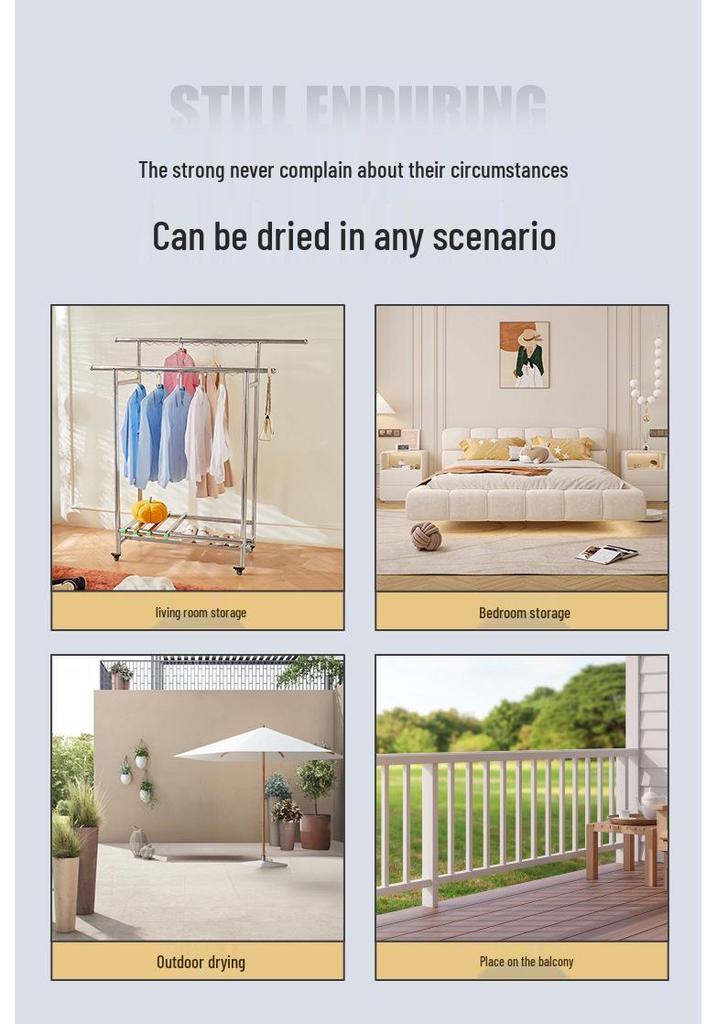 Adjustable Stainless Steel Double Rod Drying & Display Rack for Balcony