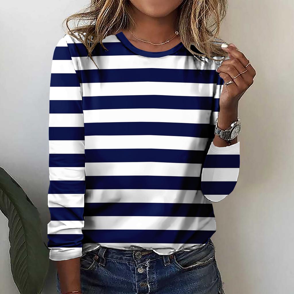 Summer new fashion women's casual long-sleeved printed T-shirt