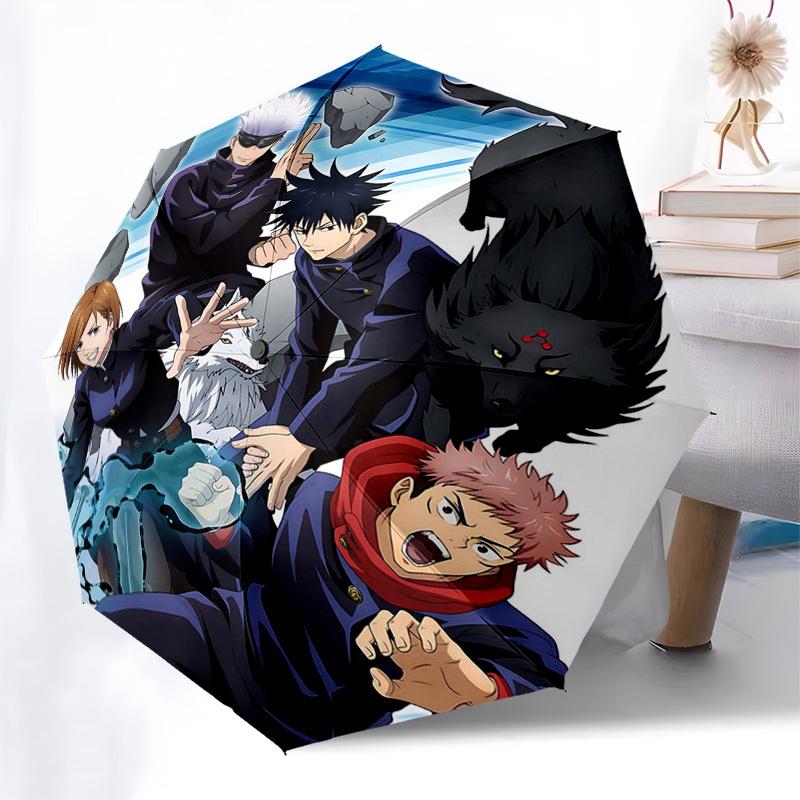 1 Stück Jujutsu Kaisen Anime-Charaktere Regenschirm Automatisches Öffnen/Schließen, Tragbares 3-fach Design, 8-Speichen Eisenrahmen Outdoor-Regenschirm, Perfektes Geschenk für F
