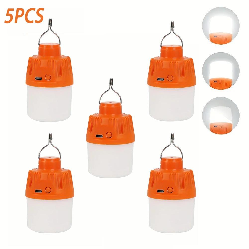 1/2/3/5/10PCS Portable LED Camping Light Bulb Outdoor Electric Lamp USB Charging 3 Lighting Modes White/Orange for Camping