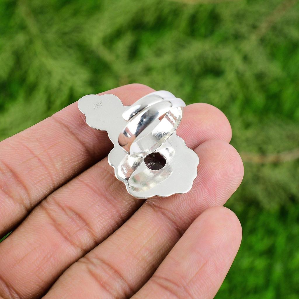 Natural Star Amethyst 925 Silver Promise Flower Adjustable Ring For Women