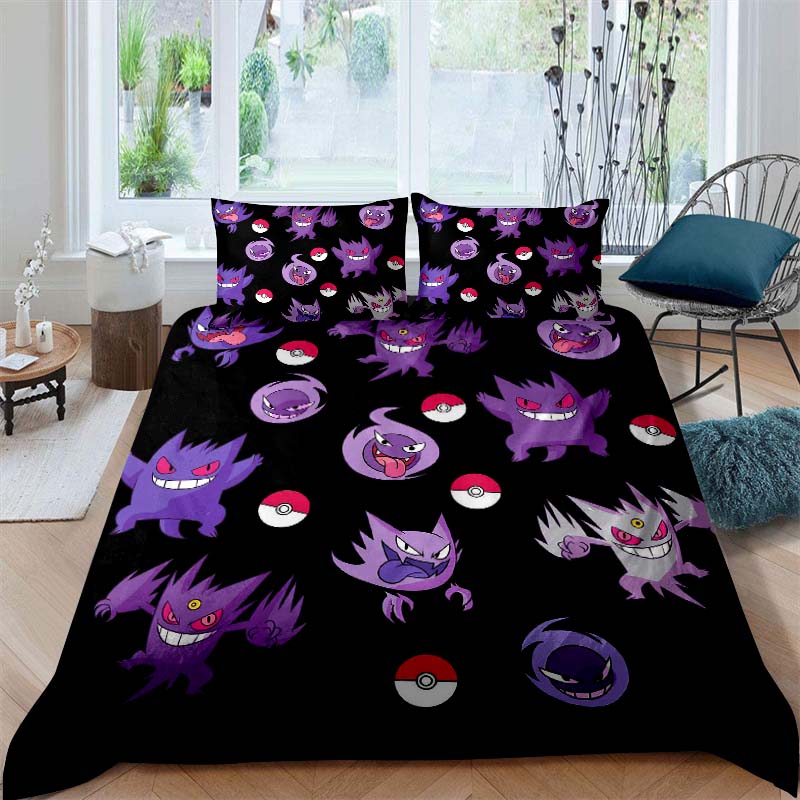 CustomizableAnime Gengar Printed Bedding Set 3 Piece Soft Microfiber Duvet Cover Set Teens Game Room Decor No Sheet No Filling