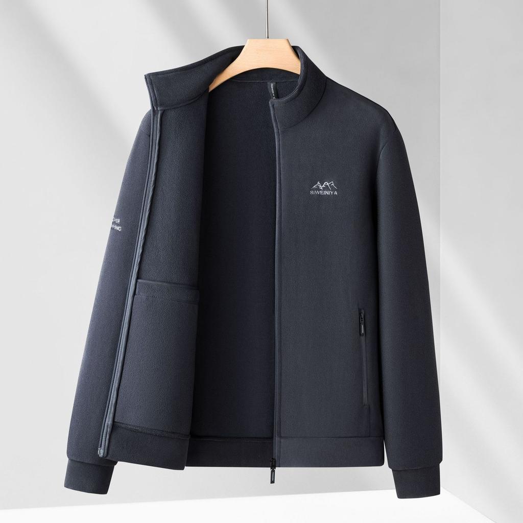 Fuzzy Sherpa Jacket for Men Casual Full Zip Stand Collar Fall Winter Warm Outwear Polar Fleece Jackets Men's Outdoor Hiking Soft Coat With Pockets