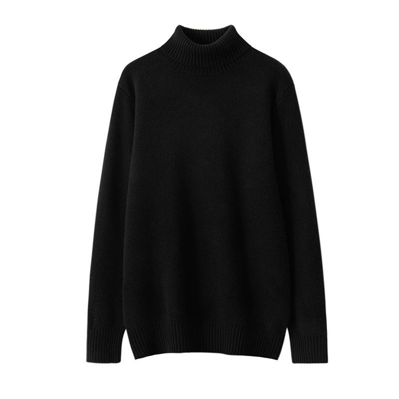 Men's Cashmere High Neck Loose Fit Sweater - Autumn/Winter Plus Size, Solid Color Wool Knit