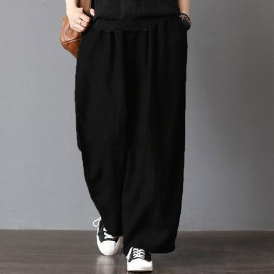 Spring and Summer Women's Cotton and Linen Casual Pants Retro Zen Pure Cotton Solid Color Literary Fan Wide-leg Pants Plus Size