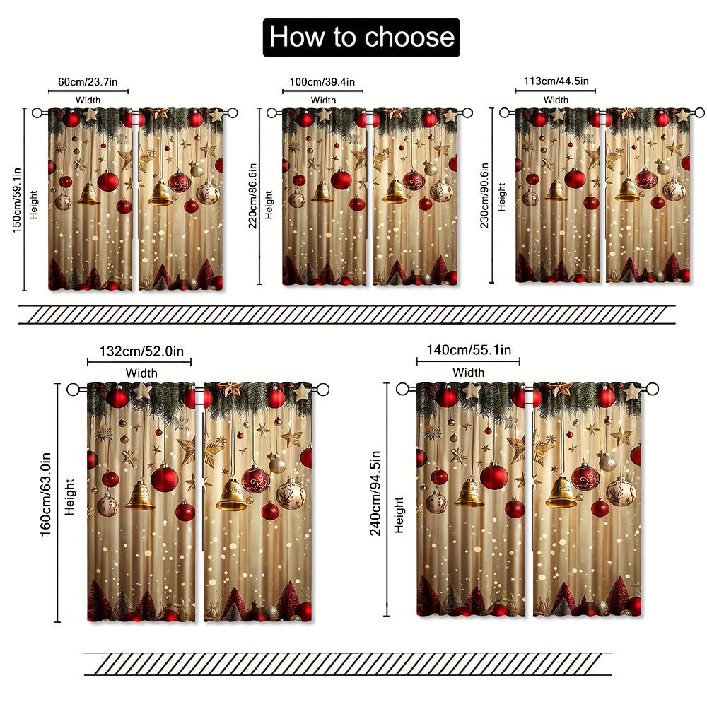 Set Of 2 Festive Christmas Curtains Cheerful Print Polyester Living Room Office Bedroom Decor Curtain For Sitting Made With Rod Pocket Machine