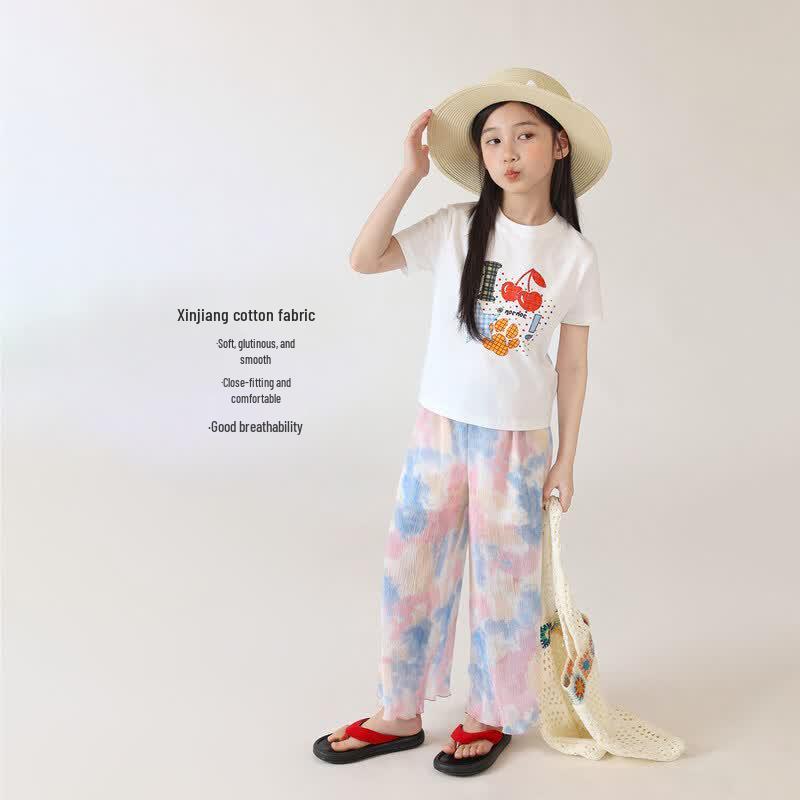 LUSON Girls' Xinjiang Cotton Short Sleeve T-Shirt