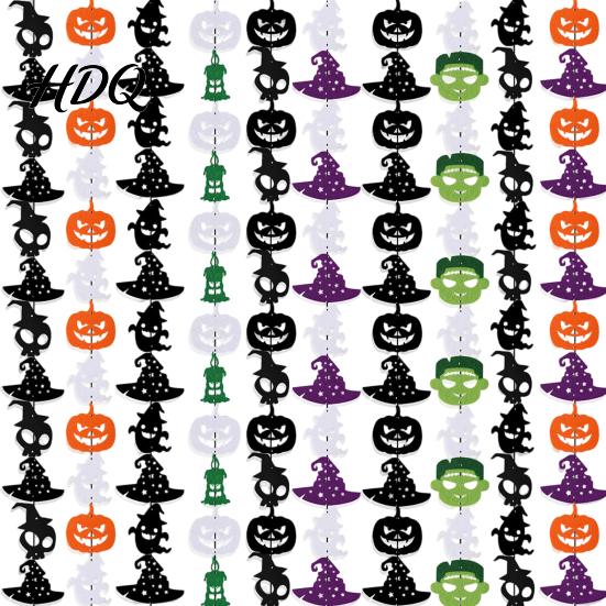 Felt Halloween Bunting Party Hanging Garland Creepy Pumpkin Ghost Skull Witch Hat Festival Celebration Decor Streamer Horror Banner Backdrop