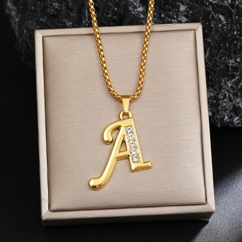 New 26 diamond studded English letter necklace for men and women, trendy and creative diamond studded pendant necklace