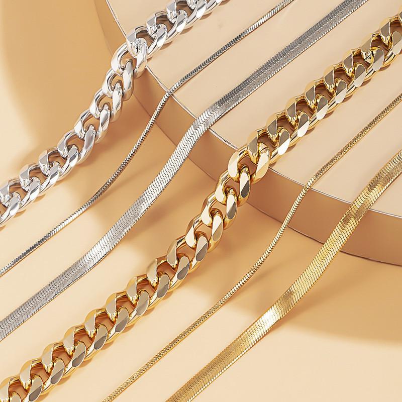Minimalist punk chunky chain necklace - creative metal snake bone chain set for women
