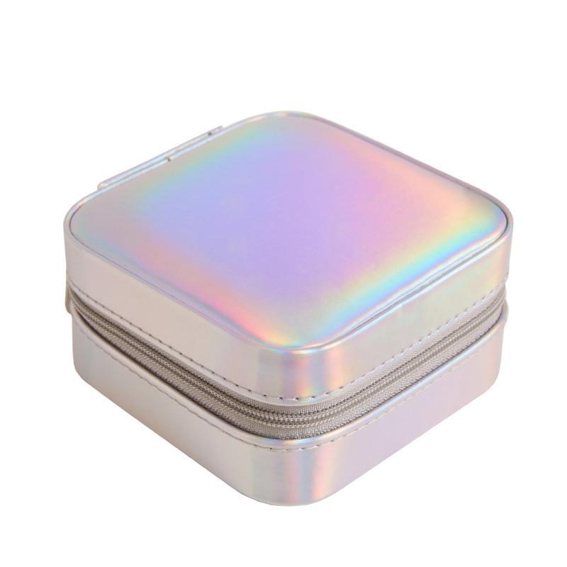 Caja de Joyería Clásica de Cuero Con Espejo Para Guardar Pendientes y Anillos