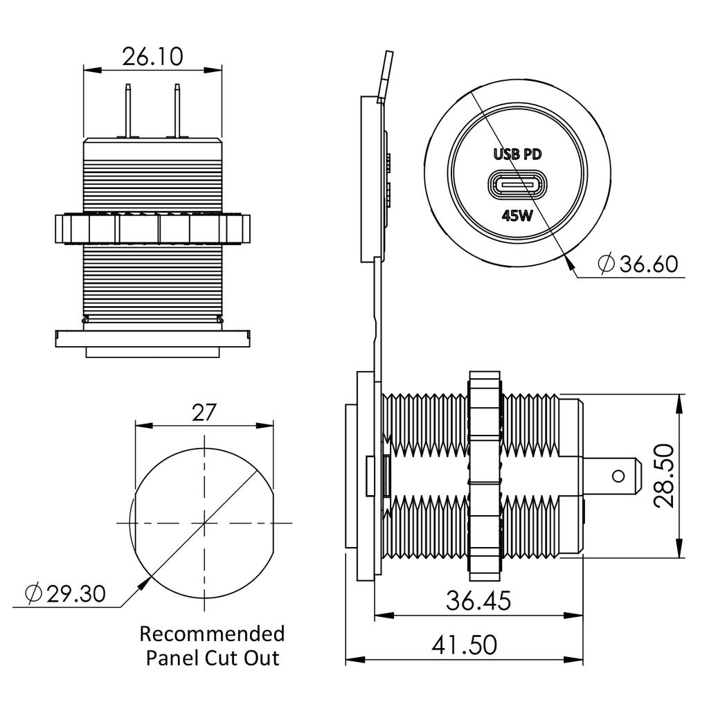 2024 New Smart Identification Single Port PD Interface Car Charger USB 45W Fast Charging Blu-ray Type C Interface 20V Car Port