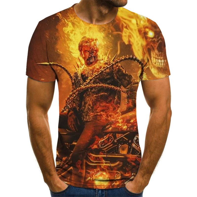 2023 Summer New Cross-border New, Men's and Women's Trend Casual, Ghost Rider Digital Printing 3D Short-sleeved T-shirt