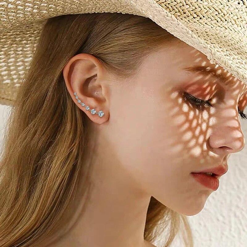 Boucles d'oreilles Moissanite couleur D pour femmes, grimpeur sur chenilles, 7 étoiles, manchettes d'oreilles, argent 925, diamant noir/blanc, bijoux de mariage, cadeau de luxe