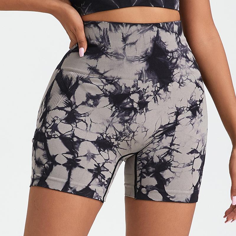 Summer Women Tie Dye High Waist Shorts Fitness Yoga Shorts Knitted Sports Gym Push Up Shorts
