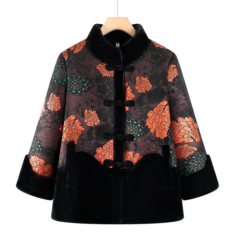 Grandma Kou Thickened Winter Coat with Fleece Lining - Warm for Middle-Aged & Elderly Women, Perfect for Fall & Winter.
