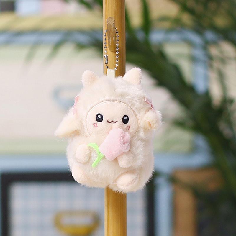 Sheep Plush Keychain With Flower Cute Ponytail For Bags And Keys