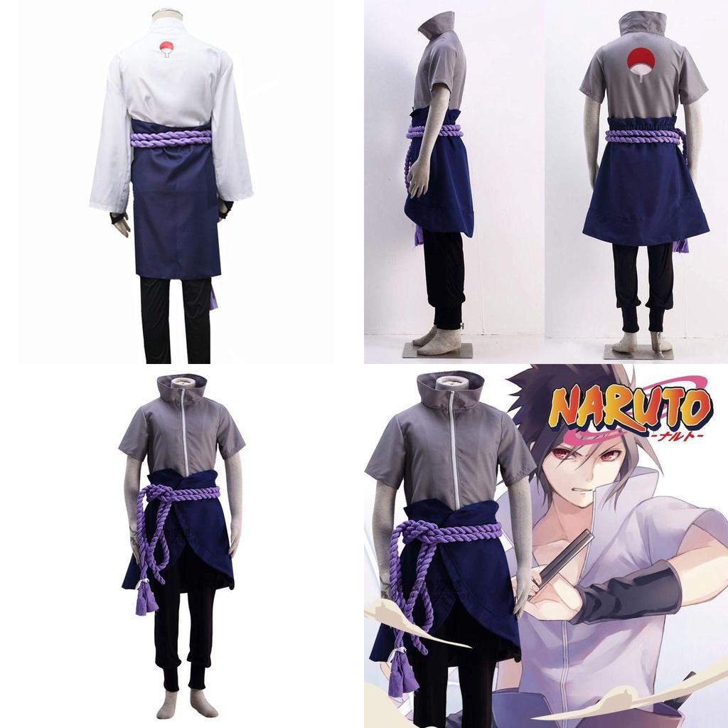 High Quality Naruto Uchiha Sasuke Cosplay Costume With Zipper White Set For Halloween