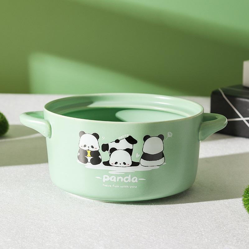 Milk Fufu High-value Panda Instant Noodle Bowl with Lid Cute Student Dormitory Instant Noodle Bowl Binaural Rice Bowl Soup Bowl