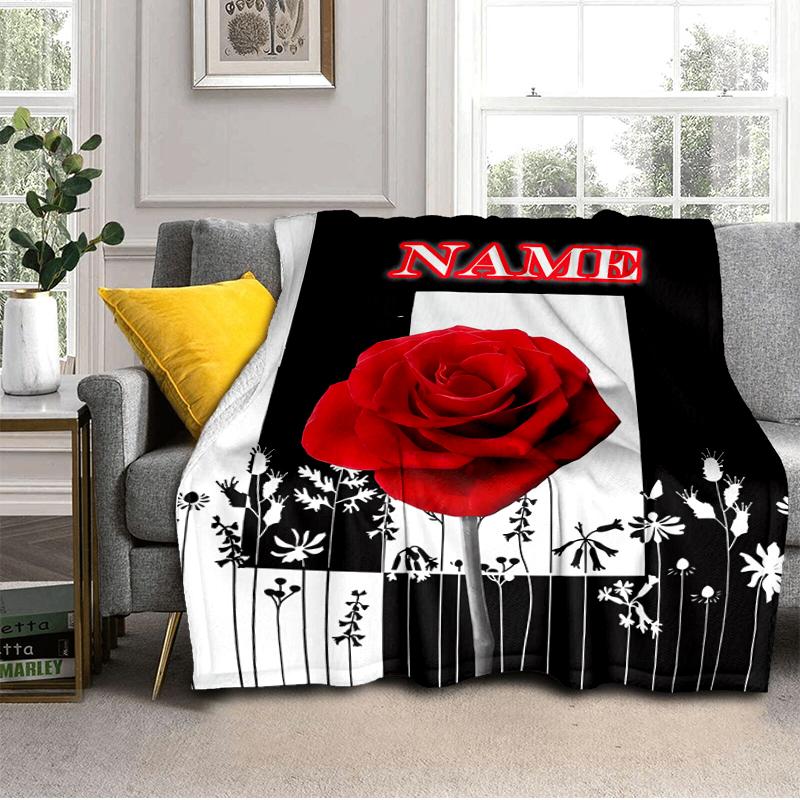 1PC Custom Name Rose Floral Art Flannel blankets Patterns Throw Blanket All-Season Soft Gift for Couch, Bed, Camping gifts