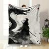 A Samurai Silhouette with a Black Ink-style Dragon In the Background. for All Seasons Blanket Lunch Break Throw Gift