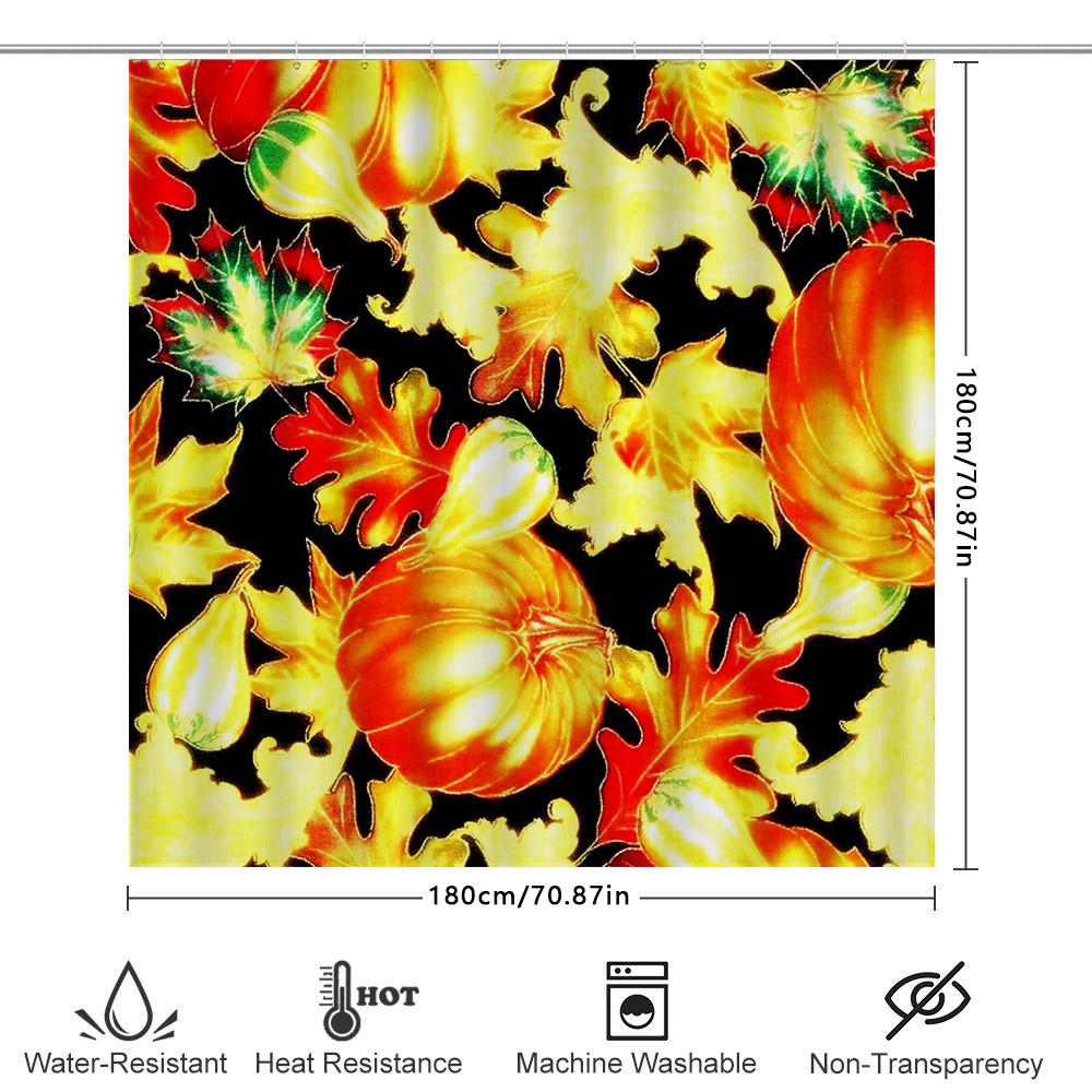 Autumn Leaves Pumpkins Shower Curtain Bath Decor with Eye-Catching Design in Red, Orange, Yellow Green Colors for Bathroom Home