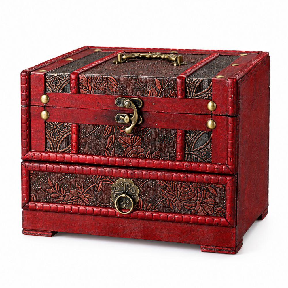 Divided Compartment Wooden Jewelry Box Built in Mirror Drawer Jewelry Box Desktop Organization