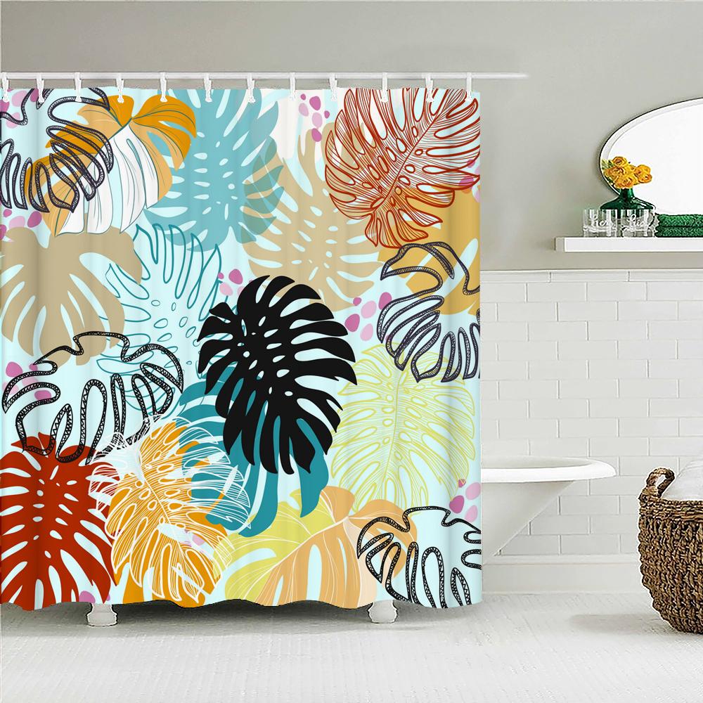 High Quality Leaves Fabric Shower Curtain Waterproof Plant Flower leaf Bath Curtains for Bathroom Decorate with Hooks
