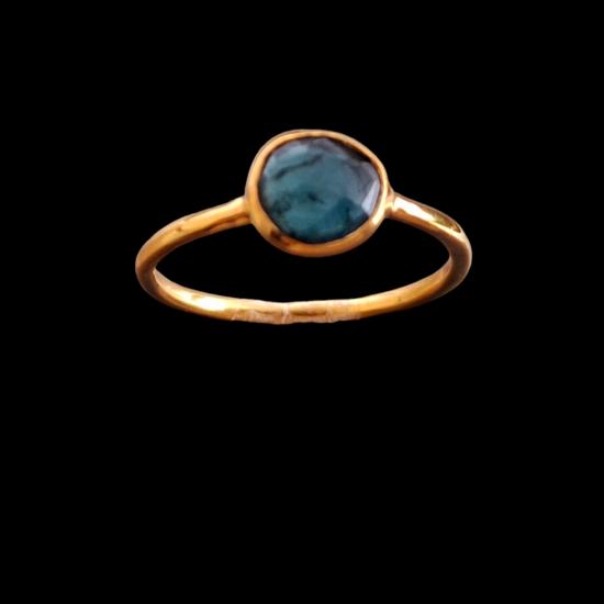 Natural Indicolite Tourmaline Gold Plated 925 Sterling Silver Ring SZ 8 US A 41