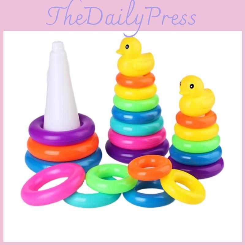 Jenga Rainbow Color Ring Stacking Tower Duck Tub Play Toys Baby Development