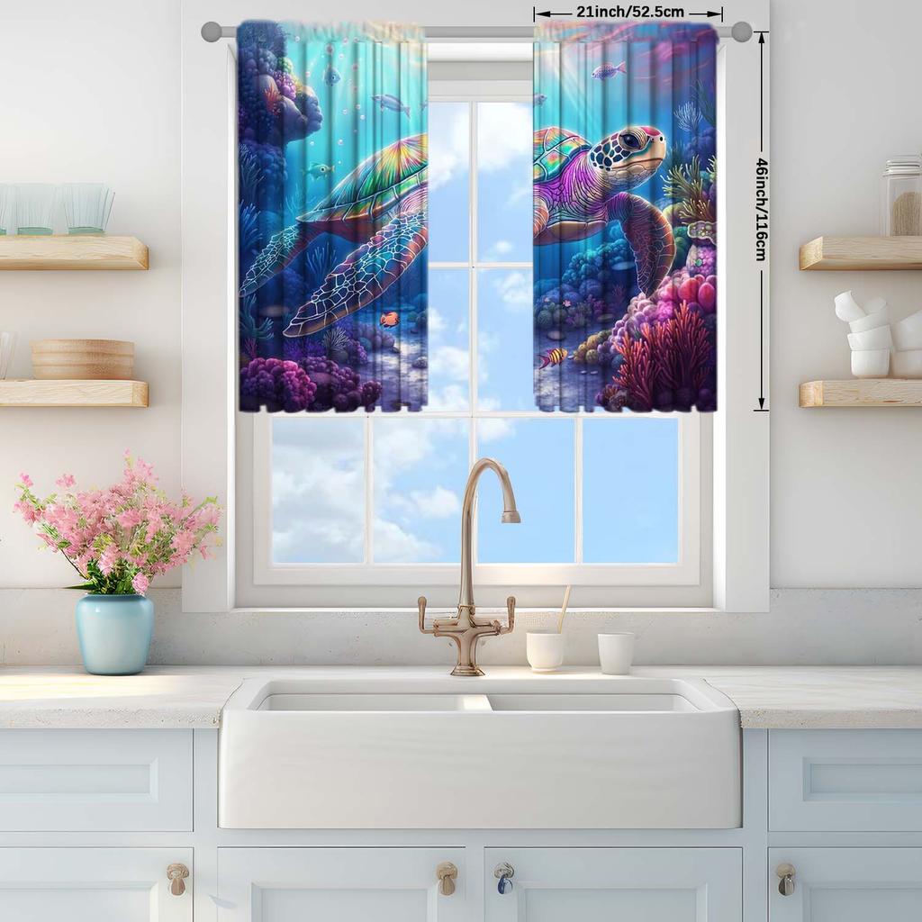 2 Panels Ocean World Turtle Pattern Window Curtains -  Heat-insulating   Suitable for Decorating Curtains in Various Rooms