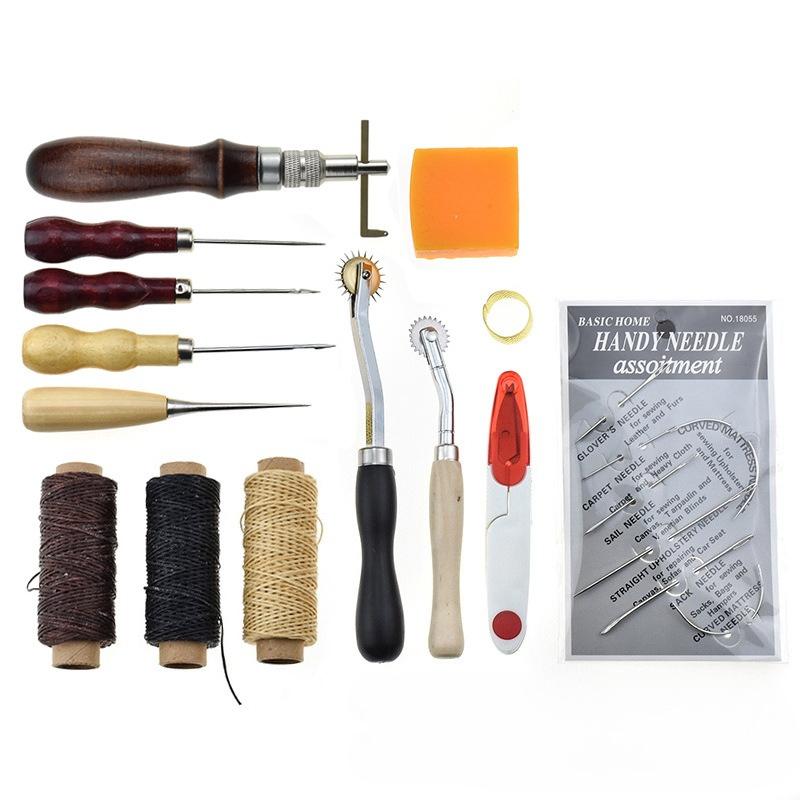 14 Piece Set Home Sewing Hardware Tool Set Stitching Awl Edge Press Sewing Kit Handmade Leather Making Tools Leather Craft Tool