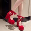 Fashion Platform Women Mary Jane Shoes Fashion Elegant Cross Strap Thick Heeled Shoes Spring Ladies College Style Suede Dress Pumps