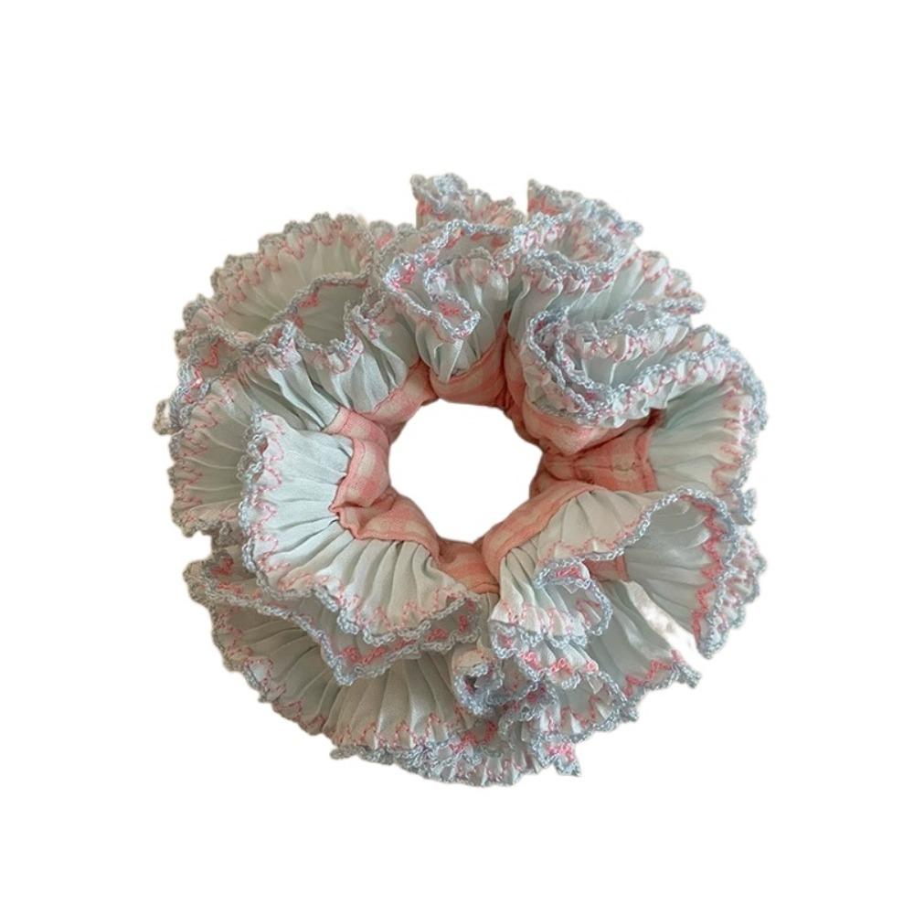Multilayer Plaid Scrunchies Elastic Exaggerated Hair Ring Exquisite Large Lace Hair Tie  Lady