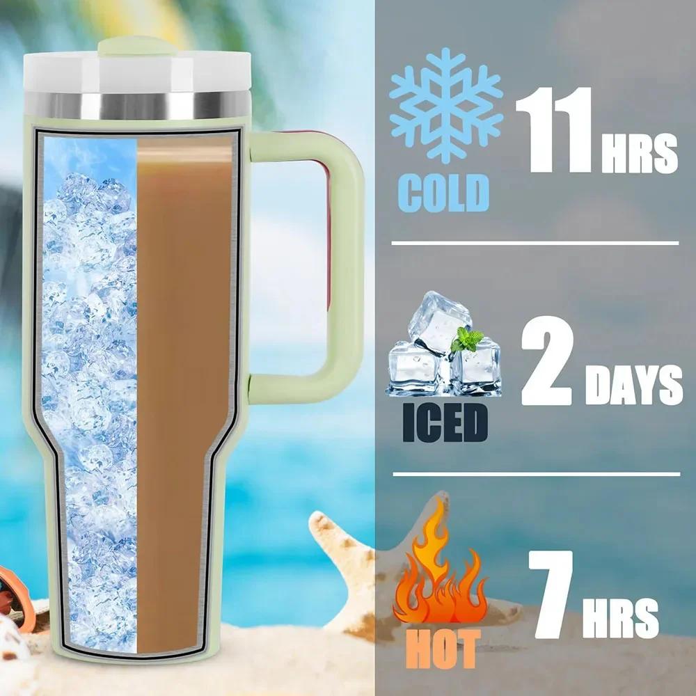 40oz Top 304 Steel Insulated Water BottleThermal Coffee Car Mug Cold Mugs Vacuum Flask With Handle StrawFor Sport Durable