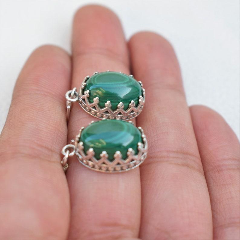 Solider 925 Sterling Silber Malachit Oval Cabochon Edelstein Damen Hängeohrring Boho Schmuck