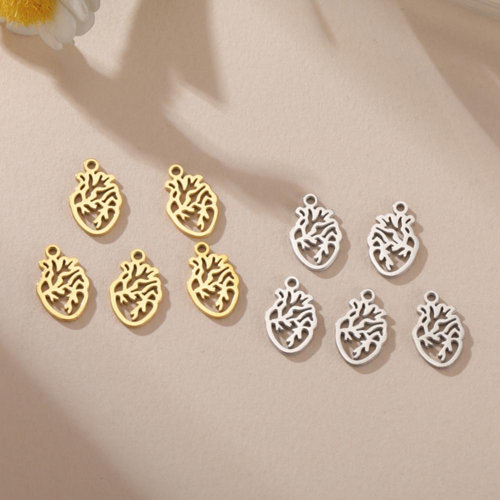 My Shape 5 Pcs Anatomical Heart Charms for DIY Necklace Bracelet Stainless Steel Human Heart Pendants for Jewelry Making Gifts