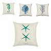 Premium Quality Flax Throw Pillow Case With Marine Organism Patterns For Home Decor