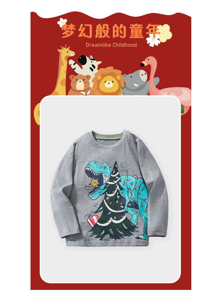 European & American Kids' Autumn/Winter Christmas Long-Sleeve Cartoon T-Shirt Pullover