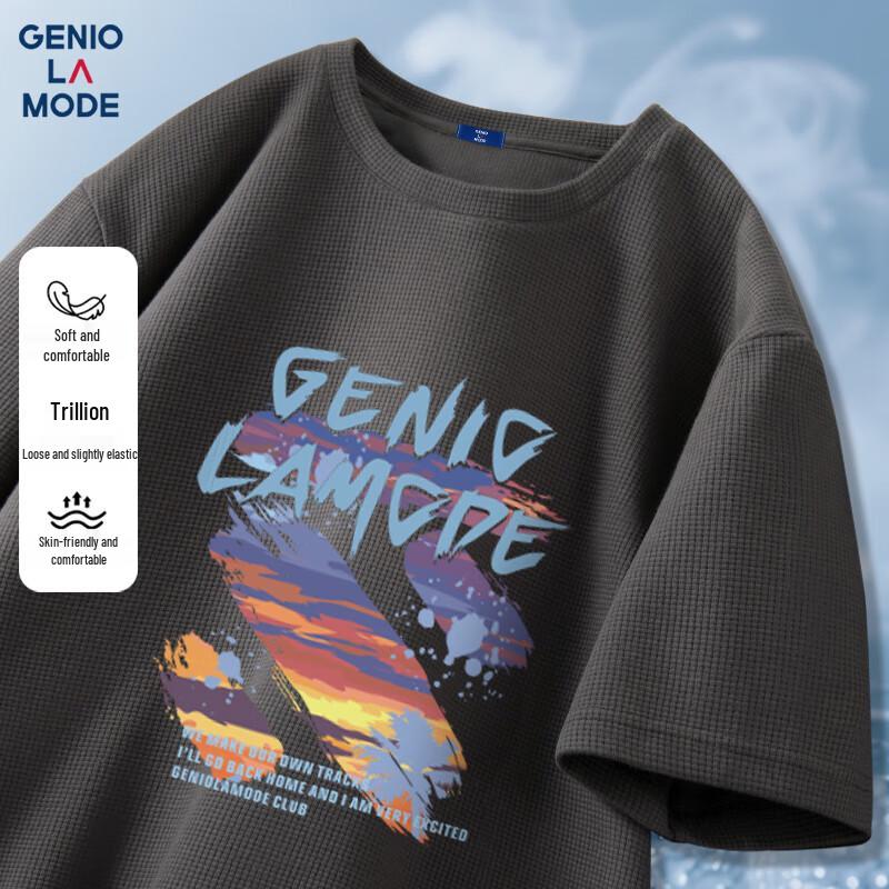 GENIOLAMODE Men s Waffle Print Short-Sleeve T-Shirt XL