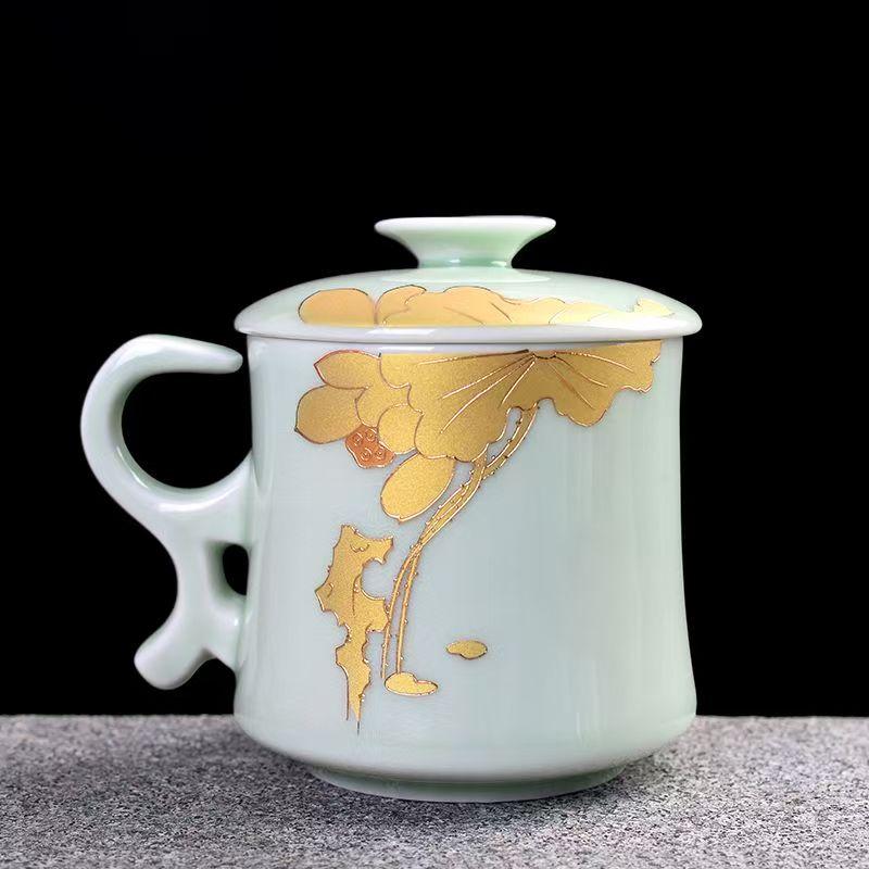 Ceramic Tea Cup with Lid Filter Tea Office Mug Jingdezhen Tea Set Celadon Cup Water Cup Teacup Mark Cup Drinkware