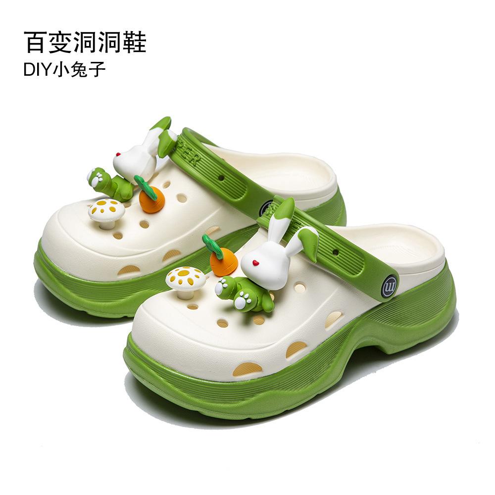 Hole shoes summer wear cartoon cute bear bag head heightened thick sole non-slip beach cool slippers