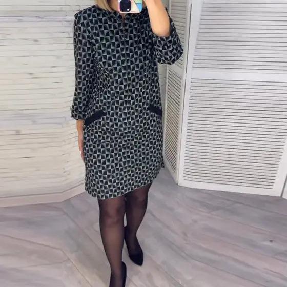 2023 Slimming Printed Round Neck Dress - European & American Style Women's Hip Wrap Skirt