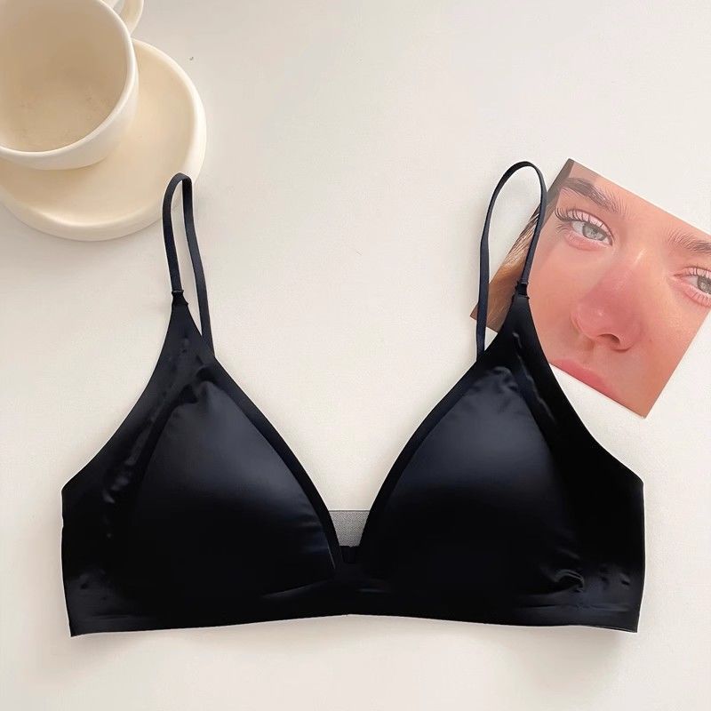 Douyin] Naked Seamless Glossy Underwear Light Luxury Mesh Stitching Triangular Cup Small Chest Gathering Girl Bra