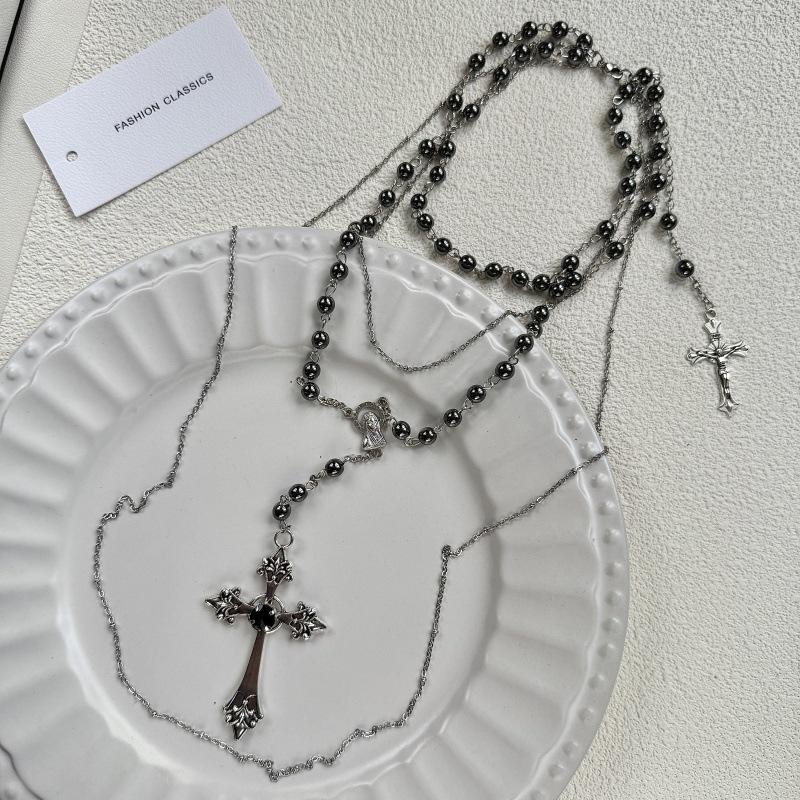 Luxury Vintage Chain Imitation Pearl Chain Necklace For Women Punk Cross Pendant Choker